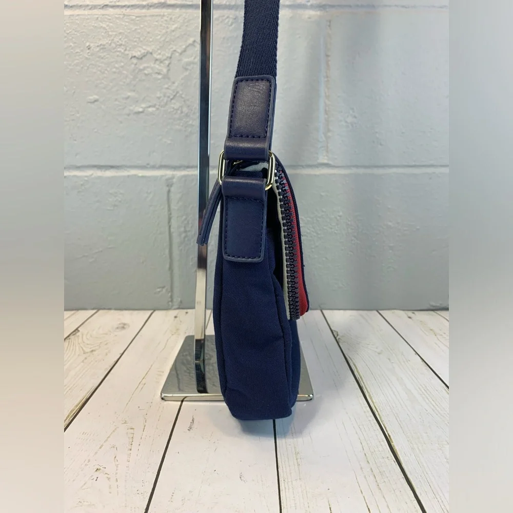Tommy Hilfiger Canvas/Nylon Messenger/Crossbody Bag-Navy &‎ Red